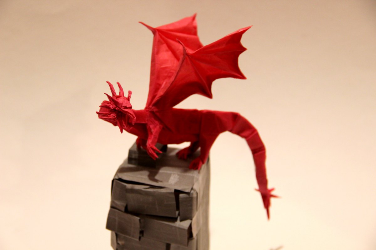 Origami red western dragon